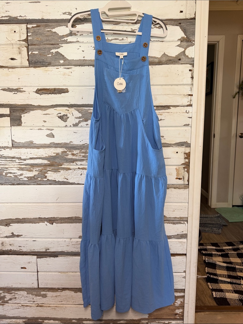 Ollie Sky Blue Tiered Pinafore Maxi Dress